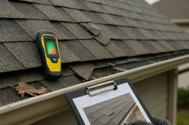 Drone inspecting roof condition of a Cincinnati home for storm damage assessment
