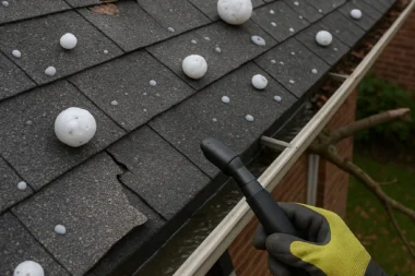 Cincinnati asphalt shingle roof with visible hail impact marks and granule loss after storm damage