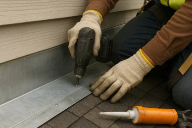 Installing continuous apron flashing along the roof edge of a home in Cincinnati, Ohio