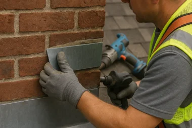 Installing counter flashing into brick mortar joint on a Cincinnati, Ohio