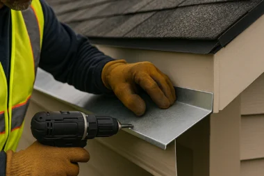 Installing drip edge flashing along a roofline in Cincinnati, Ohio to prevent water damage