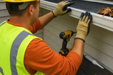 Installing gutter guards on a residential roof in Cincinnati, Ohio to prevent debris buildup