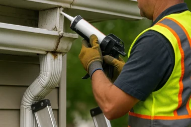 Repairing leaky gutter seal on a residential home in Cincinnati, Ohio